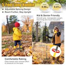 Rake - Rastrillo de hojas de jardín de 65 pulgadas de largo rastrillo de hojas resistente de 18 pulgadas de ancho para arbustos con 25 dientes de metal rastrillo Thatchibng para patio con mango ergonómico ajustable para recoger hojas recortes de zacate basura - Amarillo - Ver 3