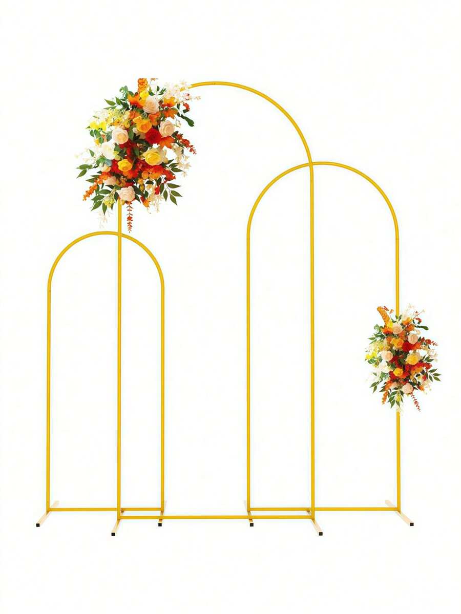Set de soporte de arco de metal dorado de 4 pies/5 pies/6 pies/6.5 pies/7.2 pies de altura, adecuado para bodas, cumpleaños, graduaciones, aniversarios, ceremonias de inauguración y decoración interior/exterior - Dorado - Ver 1