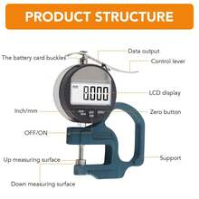 Medidor de Espesor, Herramienta de medición de Espesor Papel de Pantalla Digital Tela de Cuero Medidor de Espesor Herramienta de medición, Rango de Medición de 0-12.7mm, Precisión de 0.01mm - Verde Oscuro - Ver 3