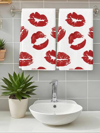 2 piezas Toallas de cocina de microfibra con estampado de labios rojos de San Valentín, toallas de té para decoración de mesa de fiesta y cena de San Valentín