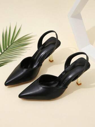 女士纯色尖头细高跟露跟鞋，优雅复古风格高跟鞋，适合派对和正式场合