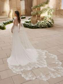 Vestido de novia sexy desmontable profundo V pura encaje satén sirena vestido de novia con chal de encaje y tren, mangas largas, vestidos de novia para la novia, elegante y cómodo, incluye tamaños más, vestido de novia, vestidos formales para las mujeres, adecuado para la boda, fiesta, vacaciones, novia, ocasiones formales, vestido de cena, vestido de baile, vestido después de la fiesta, vestido de regreso a casa, fiesta de cóctel, fiesta de cumpleaños, celebración, gala, festival, ceremonia - Blanco - Ver 3