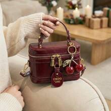 Fashion New Elegant Temperament Solid Color Pu Fabric Portable Square Bag, Mini Pu Bag, Pure Waterproof Fabric Bur Gundy Bag, Letter Pattern Decorative Design Box Bag, Suitable For Travel Shopping, Parties, Parties, Commuting., Fashionable Burgundy Bag , Burgundy Bag,Idea Valentine's Day Gifts - 酒紅色 - 查看 4