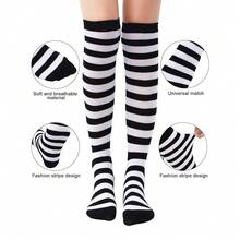 Zando Womens Thigh High Socks Striped High Knee Socks Knee High Socks For Cosplay Long Socks Over The Knee Leg Warmers,OneSize,ABlack&WhiteStripes - 黑白條紋 - 查看 7
