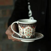 土耳其风格咖啡杯碟套装，拉花马克杯复古陶瓷杯 - 适合居家使用、家庭聚会、下午茶及节日送礼 - 彩色 - 查看 8