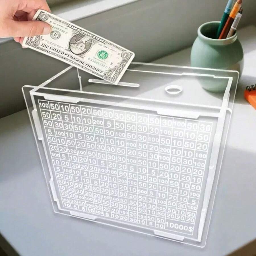 1pc Dollar Sign Piggy Bank DIY Transparent Wooden Money Box,Ins Style Reusable & Writable. Suitable For Coins And Bills - Clear - View 1