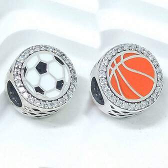 1pc 4.5mm Hole Sports Ball Beads Charm, Suitable For Snake Chain Bracelet DIY Jewelry, Fashionable Accessory For Daily Wear