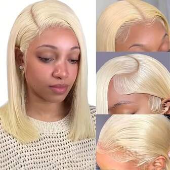 Women's 613 Blonde Color Bob Wig Natural Looking Straight Human Hair 180% Density 13x4 Lace Front Closure Light Blonde Shades Everyday & Special Events, Comfortable Fit & Natural Hairline