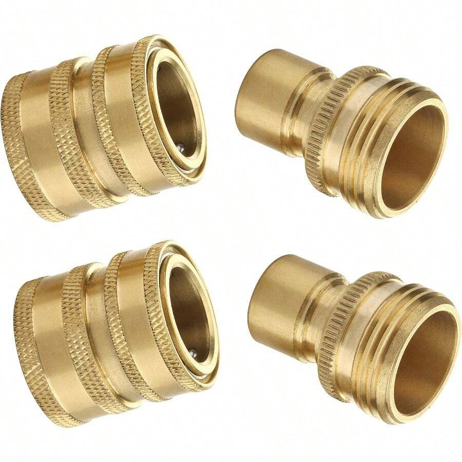 M MINGLE Garden Hose Quick Connect Fittings 3 4'' GHT Solid Brass Quick Connector Set 2-Pack - Latón - Ver 1