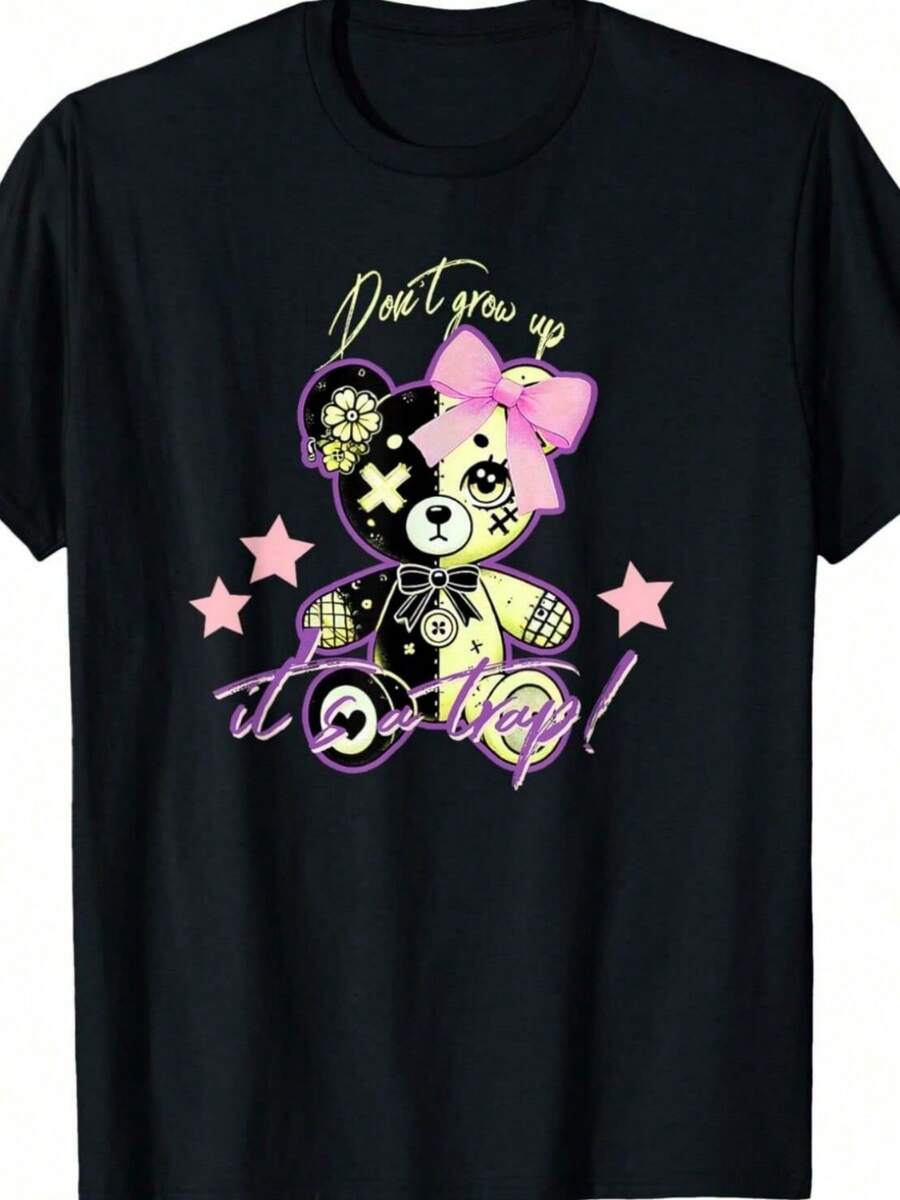Decora Kei Rainbow 80s 90s Kidcore Kawaii T-Shirt - 黑色 - 查看 1