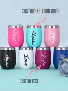 1pc 12oz Customized Stainless Steel Double Wall Vacuum Insulated Egg-Shaped Tumbler, Customized Mug, Customized Stainless Steel Insulated Coffee Cup, Personalized Water Bottle - Multicolor - View 1