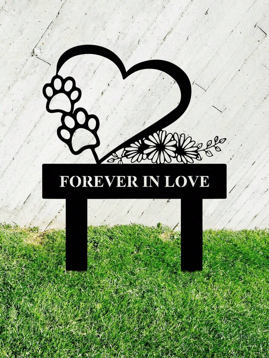 1 件锻铁“永远相爱”宠物爪印雏菊花园装饰品 - 温馨庭院装饰 - 浪漫花卉草坪摆件，营造温暖的户外空间 - 彩色 - 查看 1