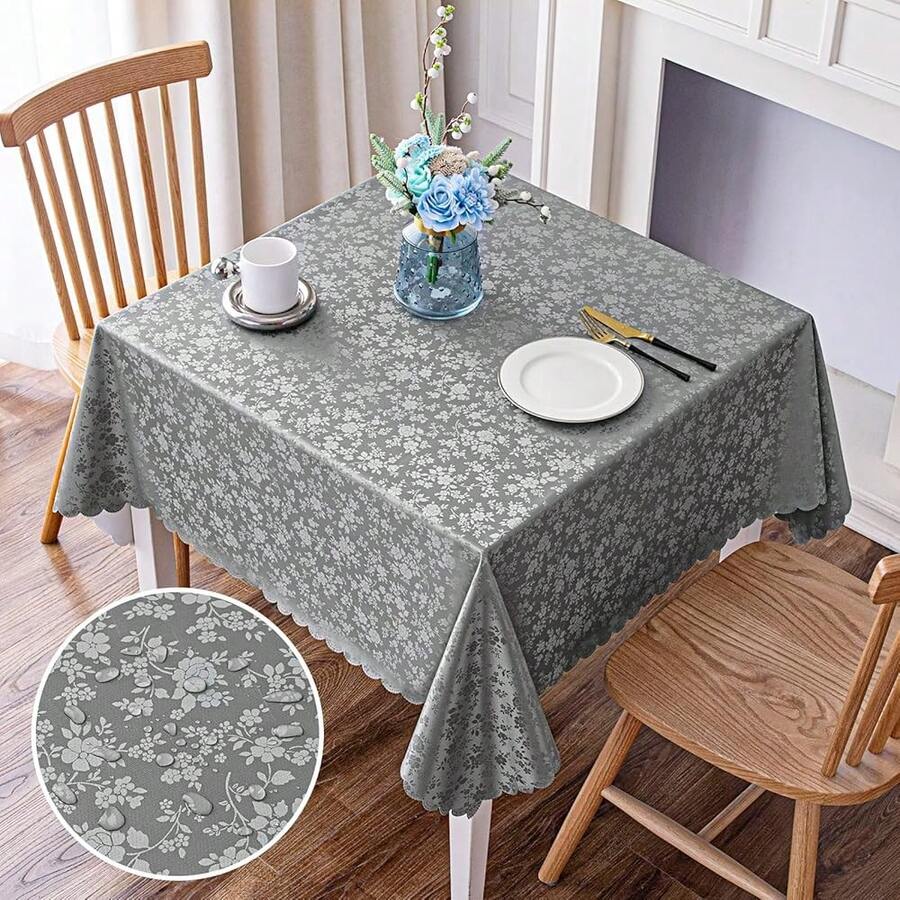 Mantel cuadrado Smiry, manteles de vinilo resistentes y impermeables, cubierta de mesa lavable y limpiable para cocina y comedor (Gris, 54" X 54") - Gris 54 pulgadas x 54 pulgadas cuadrado - Ver 1