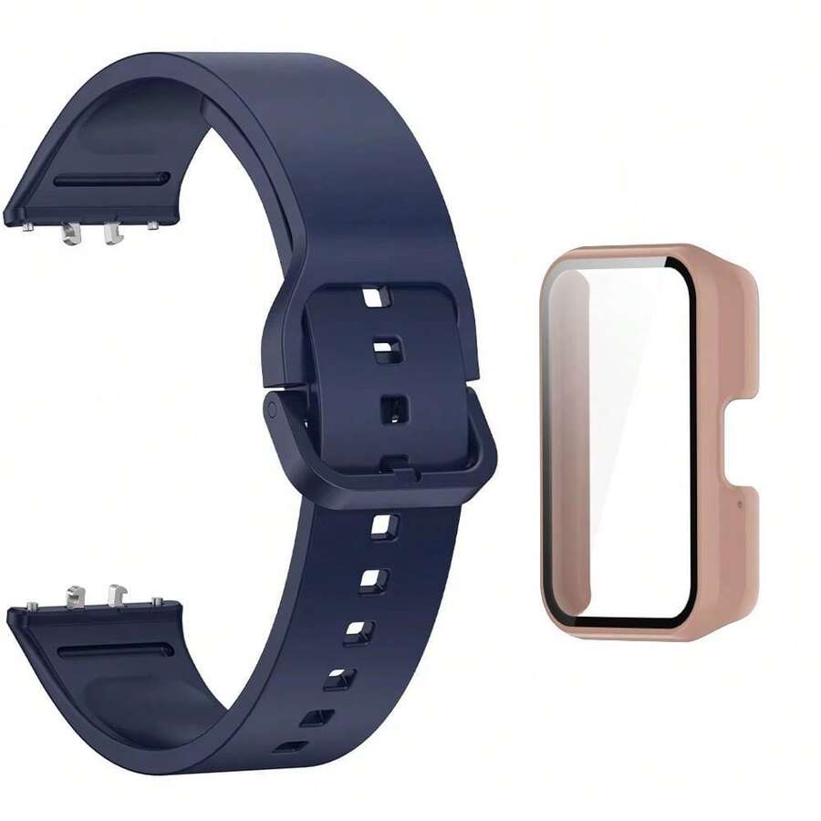 Quick-Release Silicone Wristband + Case Kit For Galaxy Fit 3 Smartwatch - ROSE/DARK BLUE - View 1