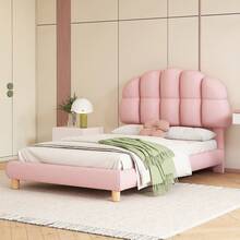 Single Bed 90x200cm, Children's Bed, Teen Bed, Upholstered Bed, Wooden Slatted Base, Fleece-Effect Fabric, Pink - Pink + Velvet - View 11