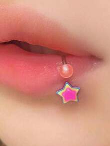 1pc Fashionable Cute Sweet Dopamine Rainbow Color Star Lip Ring - Multicolor - View 3