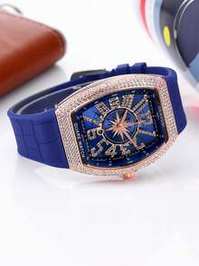 1pc Men's Luxury Starry Sky Barrel Shaped Watch With Silicone Strap - Multicolor - View 4