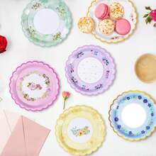 Tyzarglef 48 PCS Floral Paper Plates For Tea Party Decorations, 7 Inch Disposable Dessert Plates For Bridal Shower, Garden, Wedding, Mother'S Day Afternoon Tea Party - ColorA - View 6
