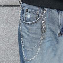 1pc Fashionable Versatile Silver Multi-Layer Chain Belt, Suitable For Men's Daily Wear With Jeans, Alloy Accessory Gift - Silver - View 6