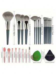 14-Piece Makeup Brush Set Includes 1 Powder Brush + 1 Foundation Brush + 1 Highlight Brush + 1 Blending Brush + 1 Expert Concealer Brush + 1 Detail Brush + 1 Eyebrow Brush, Professional Beauty Tools - 綠色-14個 - 查看 6