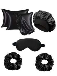 5pcs Sleep & Hair Care Tool Set, Includes 1 Silk Pillowcase, 1 Soft Sleep Mask, 1 Silk Hair Wrap, 2 Silk Scrunchies, Essential Sleep & Beauty Set For Home, Salon, Hotel, Party, Wedding, Birthday, Holiday Gift - Multicolor - View 11