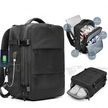 Travel Laptop Backpack-Comfortable And Breathable Multifunctional Travel Backpack, Hiking Backpack Waterproof Outdoor Sports Rucksack Casual, Daypack Travel Essentials Padded Straps & TSA Lock Slots, Durable Travel Backpack For Business, School, Hiking - màu đen - Xem 8