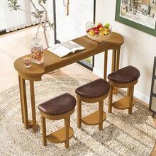 4 Piece Bar Table Set With3 PU Upholstered Bar Stools, Breakfast Table With 3 Padded Stools Solid Wood Counter Height Dining Table Set For Living Room, Dining Room.  Espresso - Natural - View 2