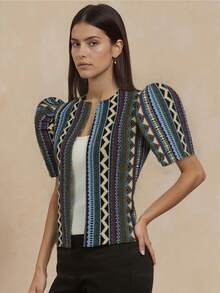 Modern Filipino Geometric Pattern Elegant Puff Sleeve Women Jacket - Multicolor - View 5