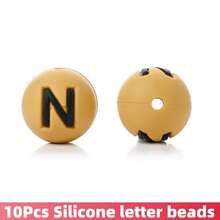 10/26pcs Earthy Tone Round A-Z Silicone Letter Beads - DIY Personalized Jewelry Making Kit, Craft Supplies For Name Bracelets, Keychains, Pendants, ID Lanyards And Bead Pens - Multicolor - View 15