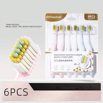 6 piezas Cepillos de dientes para adultos con cerdas suaves y cabezal ancho, paquete de valor