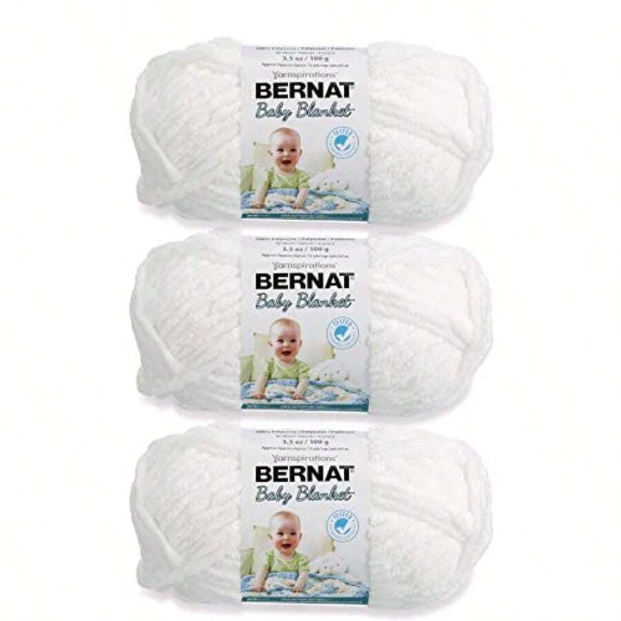 Bernat - Manta para bebé 3 unidades 100 g 3.5 oz poliéster 6 supervoluminosos 72 yardas tela ganchillo - blanco - Ver 1