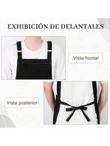 Estilo2 Piezas Delantales Para Mujeres Hombres Lona Impermeable Barbacoa Chef Cocina Delantal De Cocina Ajustable Con 3 Bolsillos Hornear Pintura Arte Estilista RestauranteVersióN Mejorada - Café negro - Ver 7