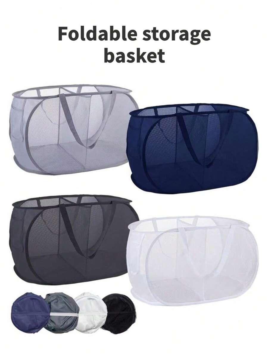 1个可折叠收纳篮/房间装饰/脏衣篮/婴儿玩具收纳篮/洗衣篮/浴室收纳袋/卧室配件/材质：聚酯纤维。坚固耐用，透气网布，配有易于携带的提手。