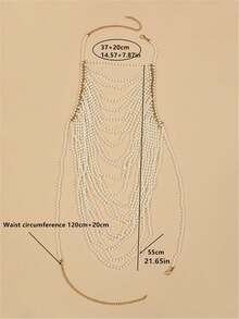 1pc Women's White Faux Pearl Body Chain, Fashion Accessory For Wedding, Party, Runway - White - View 3