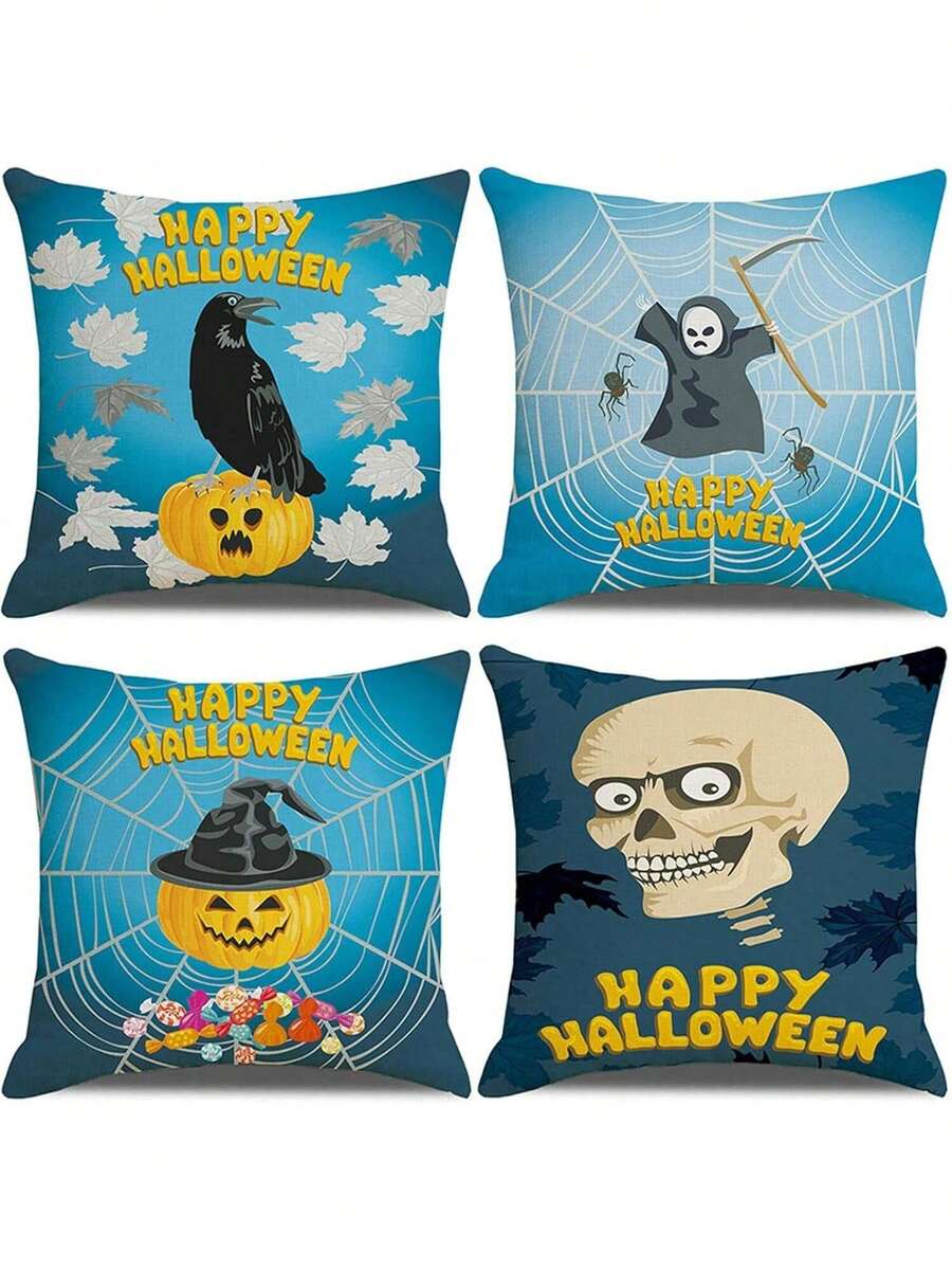 EstiloTendenciaJuego De 4 Fundas De Almohada Para Sofá, Funda Para Cojin Otono, Cojines Decorativos Sala, CojíN Fantasma, Almohadas Para DecoracióN Del Hogar En Interiores Y Exteriores (45 * 45Cm)Calidad PremiumVersióN Mejorada - 1 - Ver 1