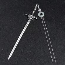 1pc Ladies' Silver Sword-Shaped Hair Pin With Jade Pendant, Simple And Stylish Hair Accessory Street Casual, Devil Accessories Hair Bun Hair Bun Maker Bun Hair Piece Hair Styling Pins, School Stuff, Hair Accessories - 銀色 - 查看 3
