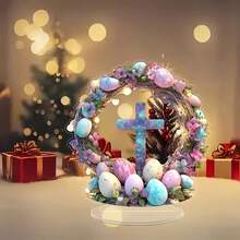 2D Flat Printing, Suitable For Gifts In 4 Seasons(0.3cm Thickness), Color Printed Acrylic Easter Wreath Decorative Signs And Transparent Cross And Egg Patterns, Multifunctional Desktop Display, English Text, Home Decoration, And Birthday Graduation Gifts - Multicolor - View 3