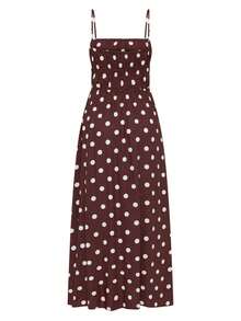 Womens Front Split Long Dress Sleeveless Spaghetti Strap Solid Color Dress Longline Cami Tops - Dark Brown - View 8