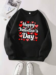 Plus Size Women's Happy Valentine's Day Sweatshirt - Comfortable Red Long Sleeve Pullover With Heart Print, Crew Neck, Casual Autumn/Winter Top, Cute Sweatshirt - New Autumn/Winter Collection: Unisex Relaxed Fit Long-Sleeve Crew Neck Sweatshirt - 黑色 - 查看 6