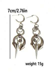 2pcs Gothic Style Silver Stainless Steel Horseshoe Rivet Earrings, For Men & Women For Party & Daily Wear - Bạc - Xem 8