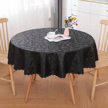Round Table Cloth, Waterproof Heavy Duty Vinyl Tablecloths, Wipeable Washable Table Cover For Kitchen And Dining Room (Black, 60inch X 60inch) - 黑色60吋圓形 - 查看 8