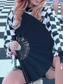 1pc Black Classic Folding Hand Fan. Excellent For Summer Cooling. Elegant And Fashionable Black Folding Fan, Easy To Carry And Store. Suitable For Weddings, Parties, Performances, Dancing, Home Decor, Festivals, Birthday Gifts, Graduation Gifts And More Occasions. - Multicolor - View 6