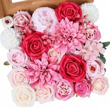 [Free Shipping]Artificial Flower Box Set – Faux Floral Bouquet For Party&Table Centerpieces, Realistic Pink Flowers Artificial For Home & Wedding Decoration,Bulk Fake Flowers With Stems - 亮粉紅色 - 查看 1
