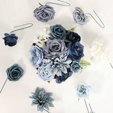 [Free Shipping]Artificial Flowers Combo Box Set Dusty Blue Bouquet Flowers For Wedding Centerpieces Arrangements Bridal Shower Party Decorations Fake Floral For Home - 塵藍 - 查看 3