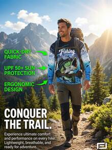 UPF 50+ Breathable & Comfortable Fishing Long Sleeve Shirt, Outdoor Sports Tee For Men, Summer - Black - View 5