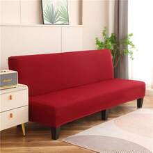 Armless Sofa Bed Cover Elastic Full-Enclosure Polyester Upholstery Cover Knit Milk Silk All-Season Universal - Burgundy - View 5