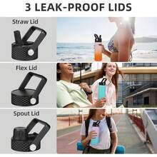 BJPKPK - Botellas de agua aisladas con tapa de popote, botellas de agua de acero inoxidable de 40 onzas con 3 tapas, termo a prueba de fugas, vasos para deportes, gimnasio, verde lavanda - océano - Ver 4