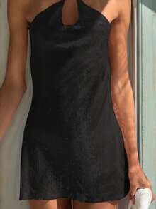 性感串珠吊带露背迷你连衣裙，适合春夏、波西米亚风、音乐节、返校季、婚礼季等场合。 - 墨色 - 查看 6