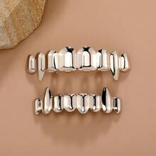 1 Set Men's Hip-Hop Teeth Accessories 18K Golden Plated 8-Tooth Braces Retro Vampire Tooth Ornament Minimalist Design Copper Material Exquisite Jewelry Suitable For Daily Wear & Parties The Perfect Gift For Hip-Hop Artists - Niềng răng 8 răng phong cách hip-hop cổ điển - Xem 9