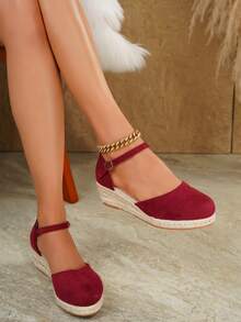Women's Elegant Platform Wedge Heel Slip-On Shoes, All Season - Burgundy - View 13